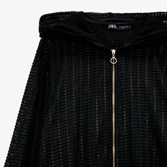 Zara Open work Hooded Bomber Jacket - Picture 2 of 4